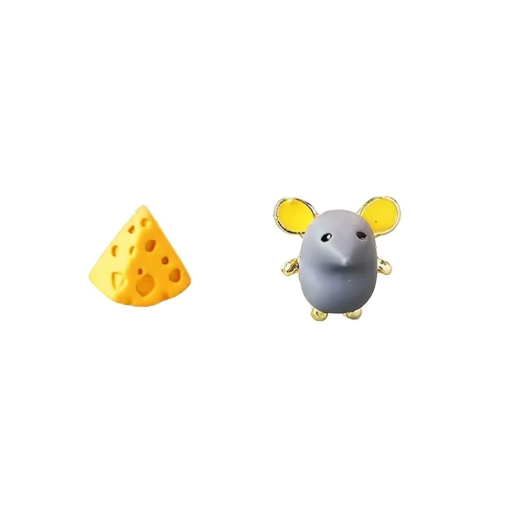 Mouse & Cheese Mismatched Stud Earrings – 10mm Whimsical Mini Earrings for Anima